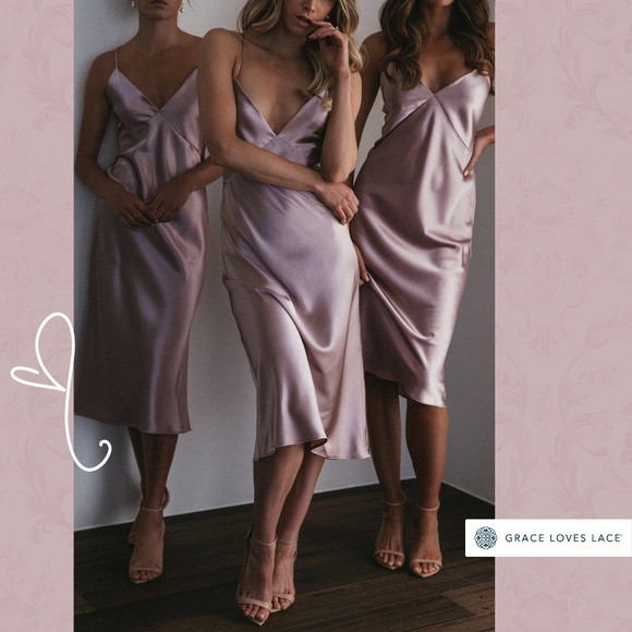 Grace Loves Lace Satin Midi Dress in Lavender - Picture 1 of 14
